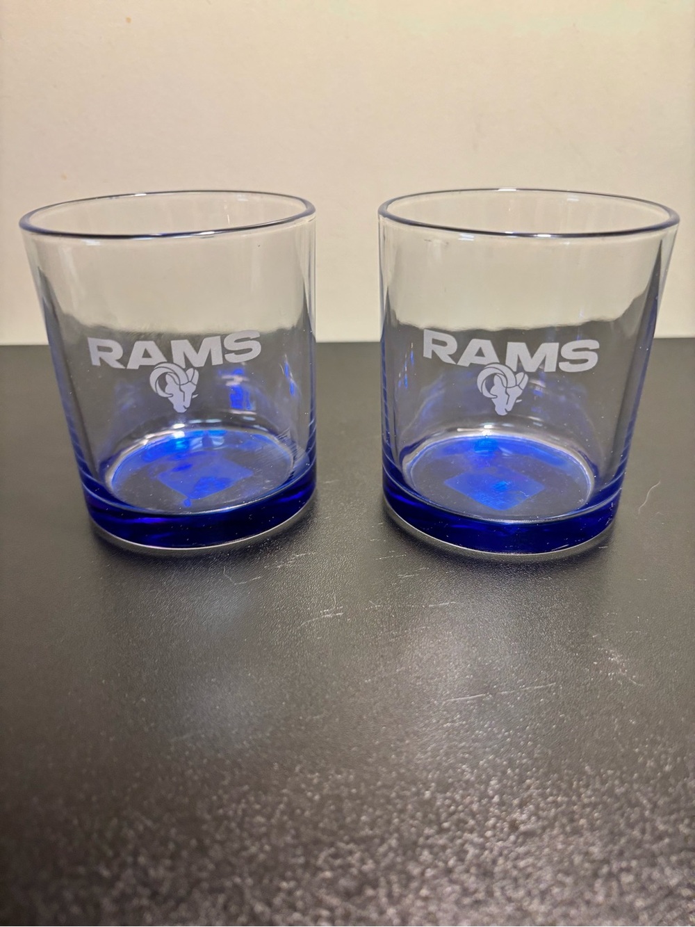 NFL Rams Clear Double Rocks Glasses tumbler with Blue Bases - Set of 2